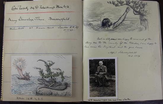 A remarkable diary containing Alfred Schwarzschild (1874-) sketches, letters from famous people of the day c.1935